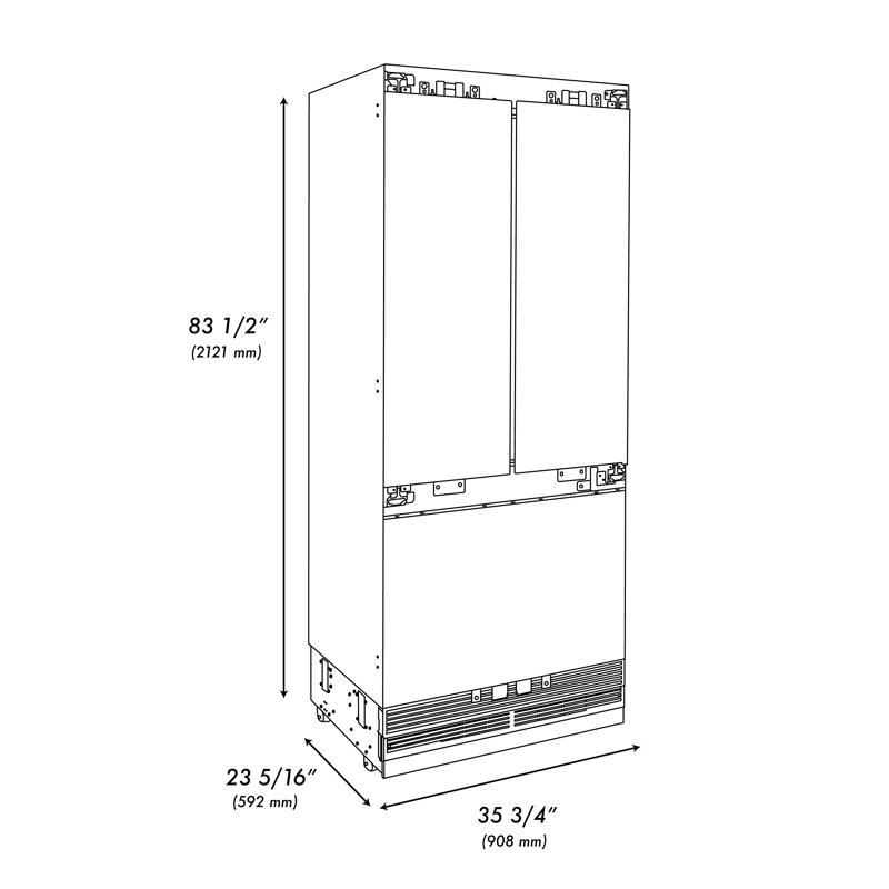 ZLINE 36 in. Panel Ready French Door Built-In Refrigerator with Graphite Gray Interior, Champagne Bronze
