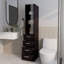 Armoire à linge de salle de bain avec porte en verre et tiroirs, wengé