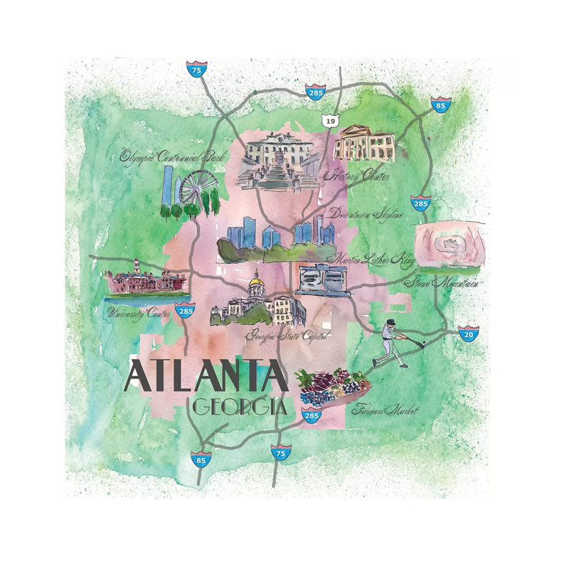 Atlanta, Georgia Travel Poster by Markus & Martina Bleichner - Wrapped Canvas Gallery-Wrapped Canvas Giclée