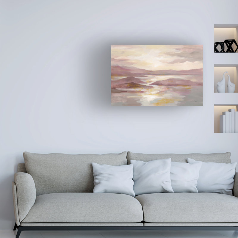 Pink and Gold Landscape Canvas Art with Wooden Frame