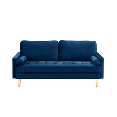 Canapé en velours minimaliste de 65 pouces avec pieds de couleur métallique, complet avec coussins, idéal pour le salon ou la chambre à coucher.