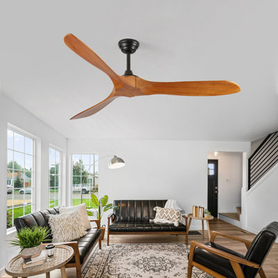 60 In. Indoor Farmhouse Black Wood Ceiling Fan With Remote Control For Living Room Or Patio