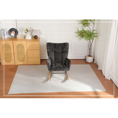 Chaise berçante moderne pour chambre de bébé, fauteuil d'allaitement coulissant à dossier haut en chenille avec anneau latéral décoratif et soutien lombaire à coussin gonflable, fauteuil confortable pour chambre de bébé, salon et chambre à coucher.
