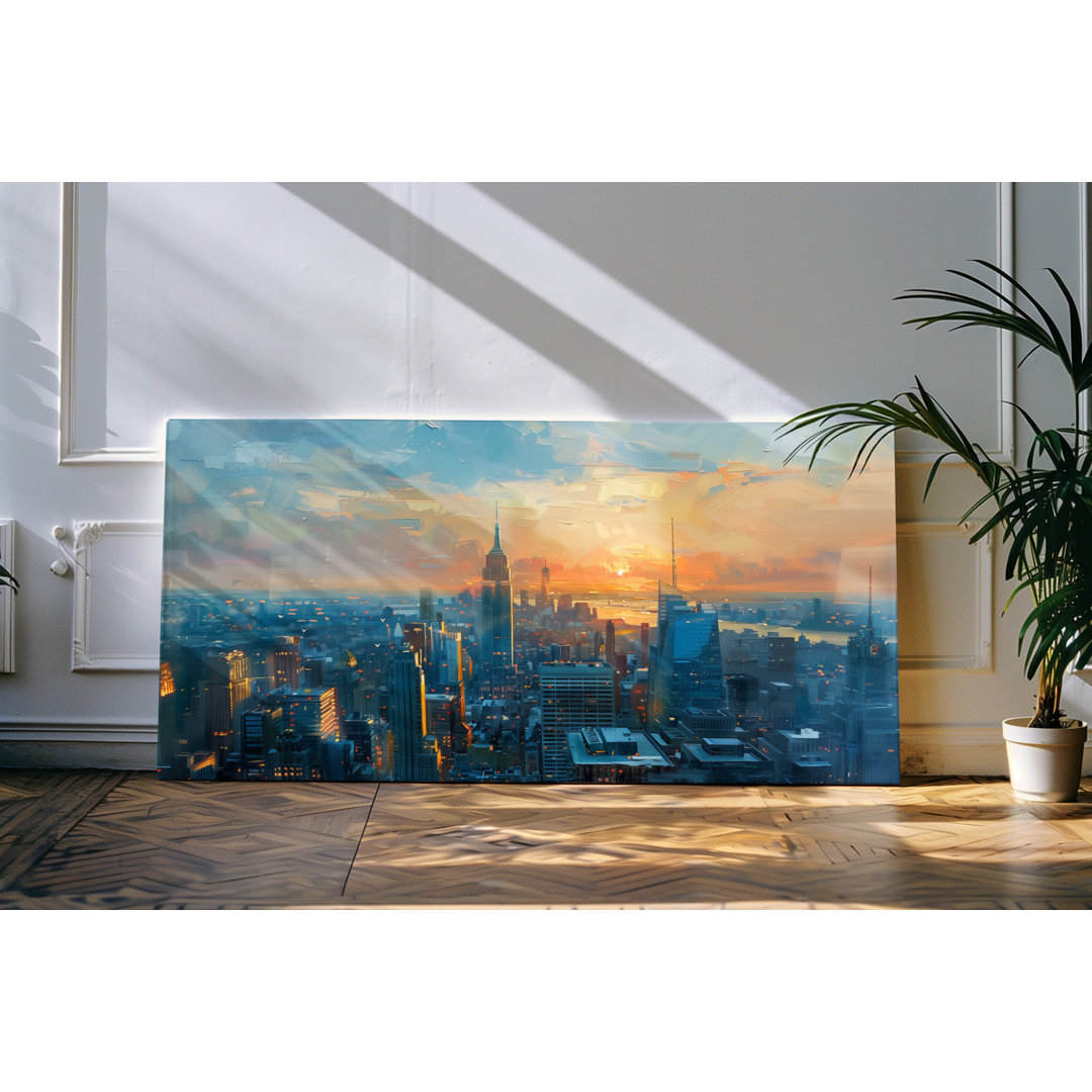 Leinwandbild 120x60 cm Hochhäuser Sonnenuntergang Großstadt Metropole