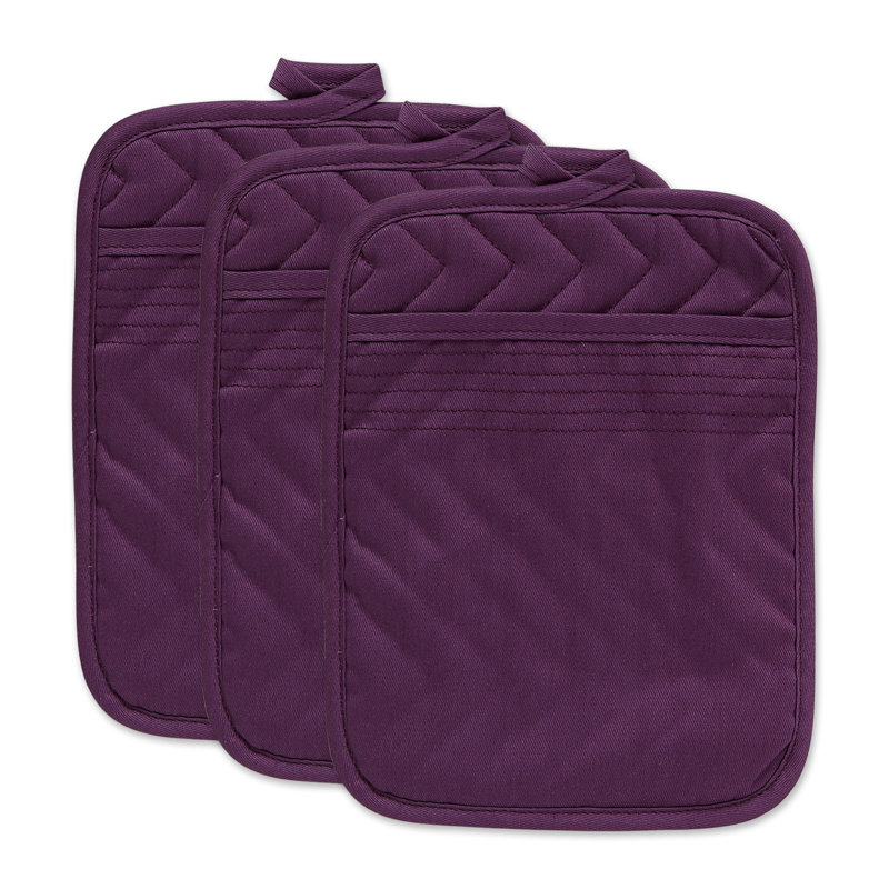 Design Imports Solid Colour Cotton Potholder Set, Eggplant
