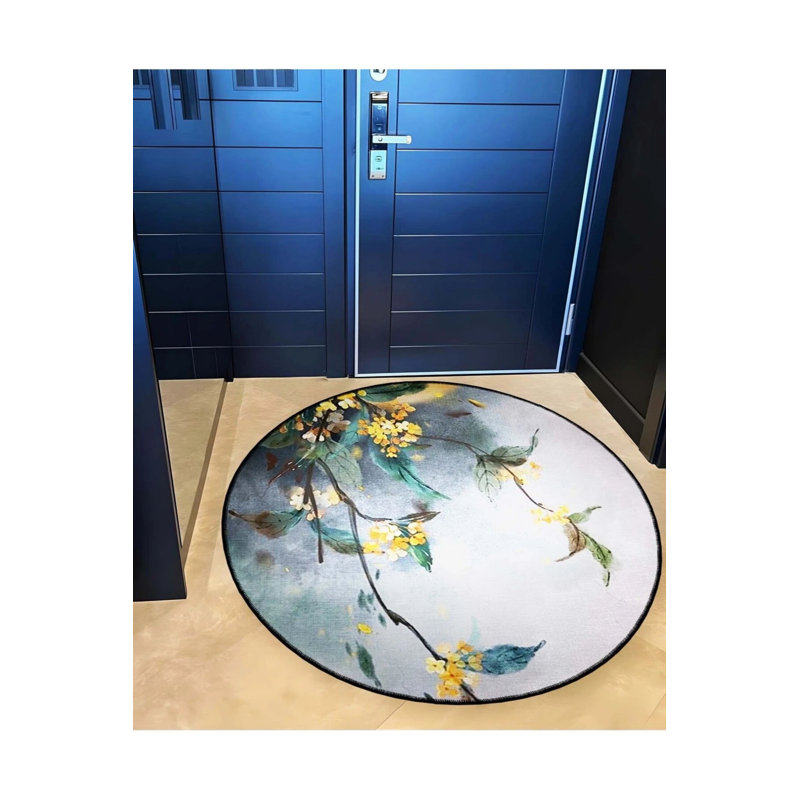 Gray Themed Flower Patterned Round Woven Base Modern Decorative Carpet, Round 2'8"