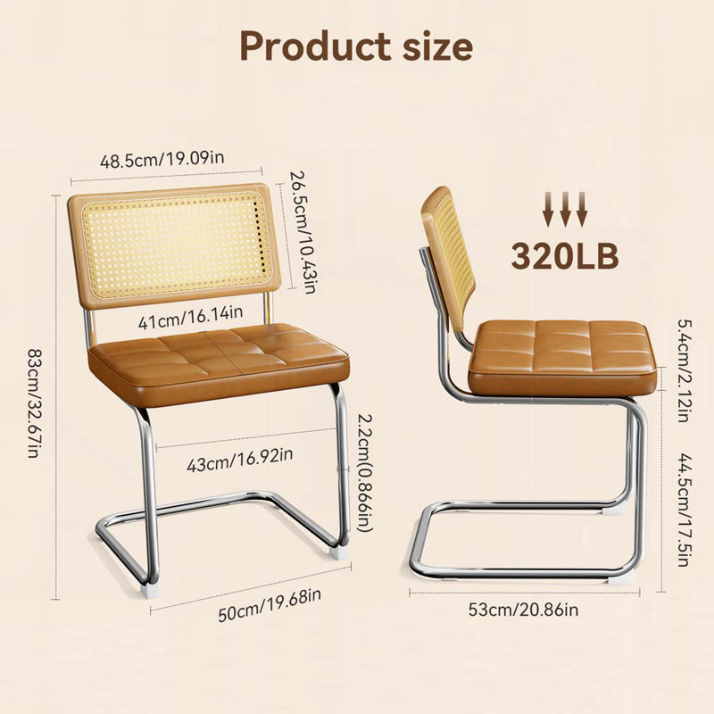 (Ensemble de 4) chaises de salle à manger en rotin naturel de l 19,6 po avec structure en C et chaises de cuisine à coussins en polyuréthane