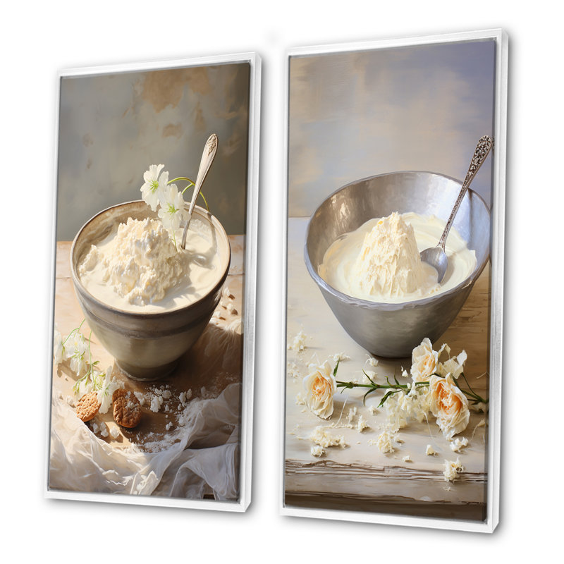Porridge Portrait - Ensemble de 2 petits déjeuners muraux, H 28 po x l 25 po, Cadre flottant blanc