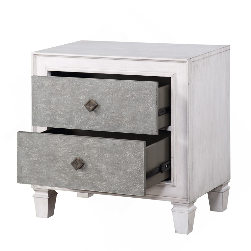 Table de chevet moderne à 2 tiroirs avec finition blanche et grise de style rustique moderne