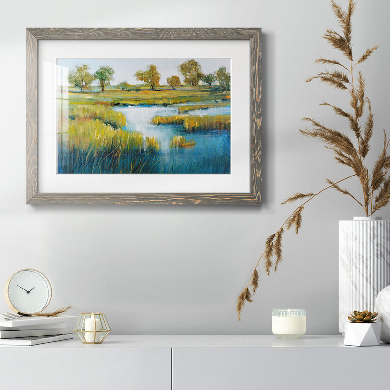 Marshland View IV - Art mural mural mat et encadré sous verre acrylique, Gris, H 28 po x l 42 po x P 1,5 po