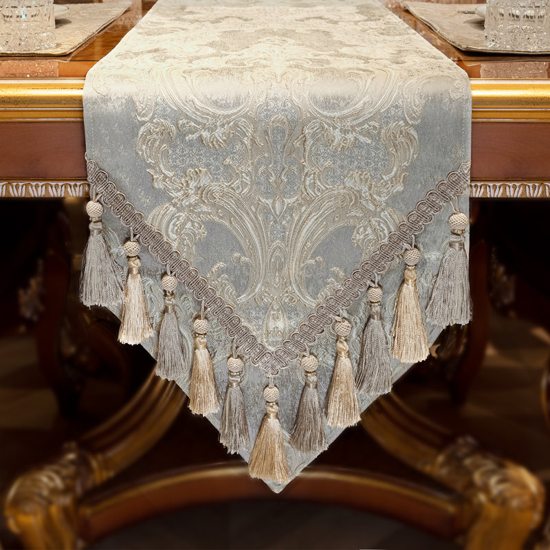 Mestan Rectangle Damask Shabbat High Pick Density Fabric Table Runner, 90" x 13"