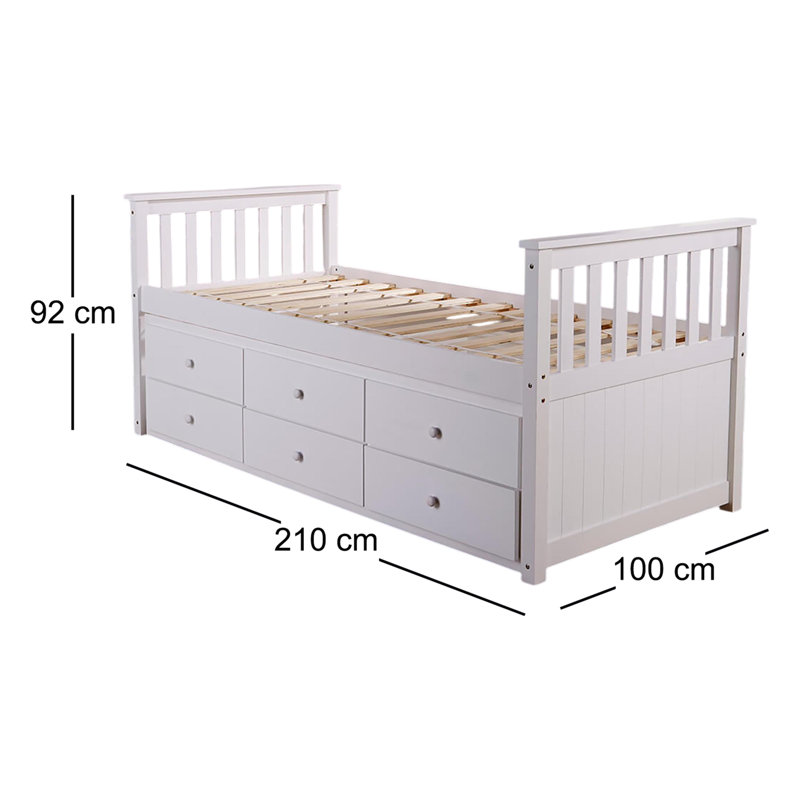 Kanagy Solid Pine Cabin Bed 3Ft Single Pull Out Guest Bed With 3 Storage Drawers, White