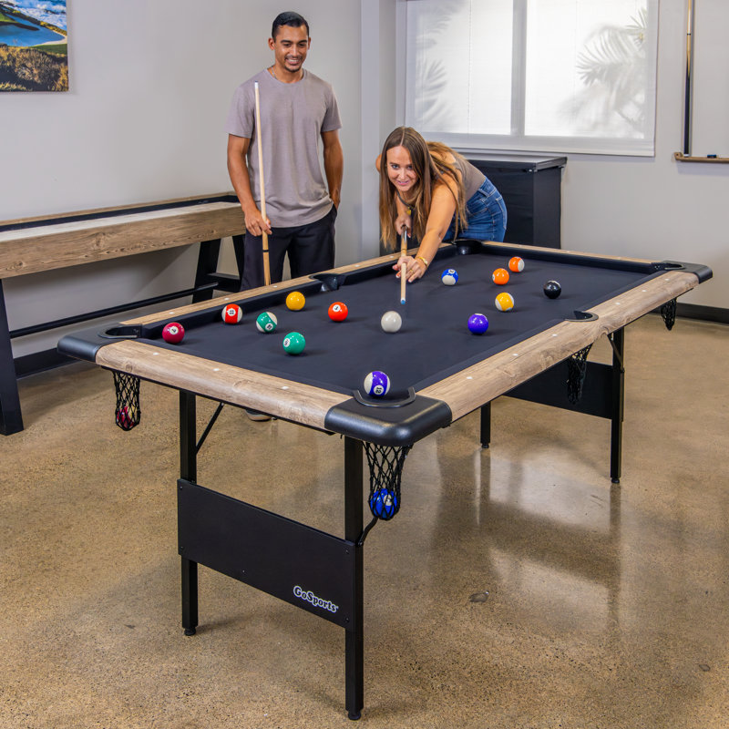 Table de billard pliable GoSports 6 pi - Table de billard portable avec accessoires - Chêne avec feutre noir, Noir, Chêne