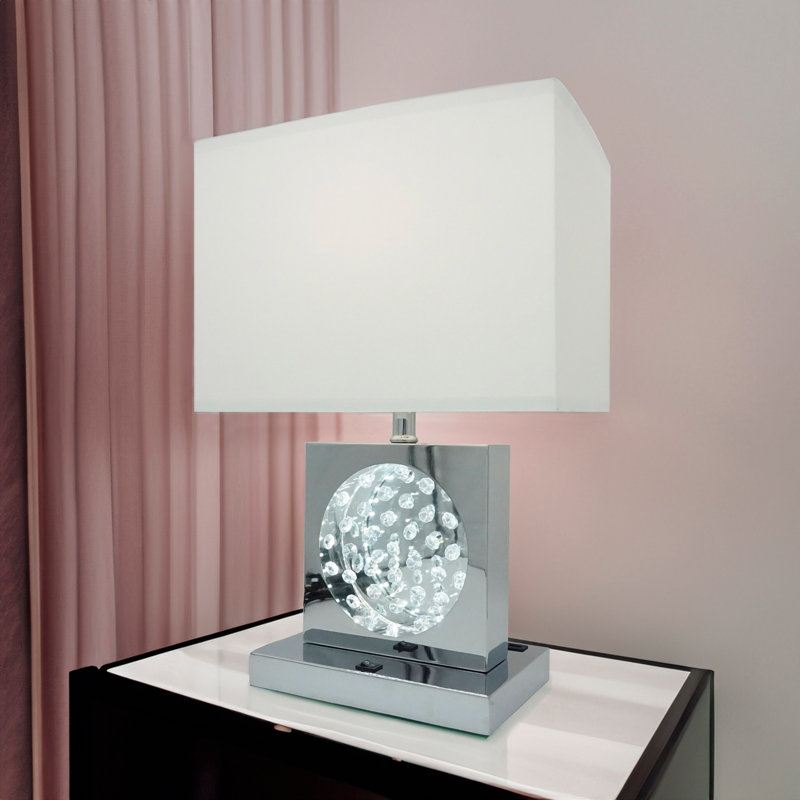 Lampe de table en cristal 1pc, Chrome chrome, Blanc