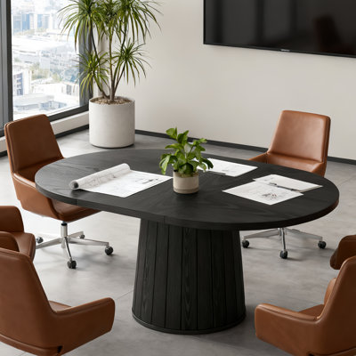 55" Oval Conference Meeting Table With Wood Base For 6 People by Millwood Pines