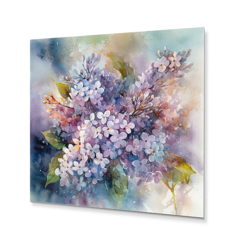 Décoration murale en métal mauve et vert lilas IV - lilas floraux, H 36 po x l 36 po x P 1 po