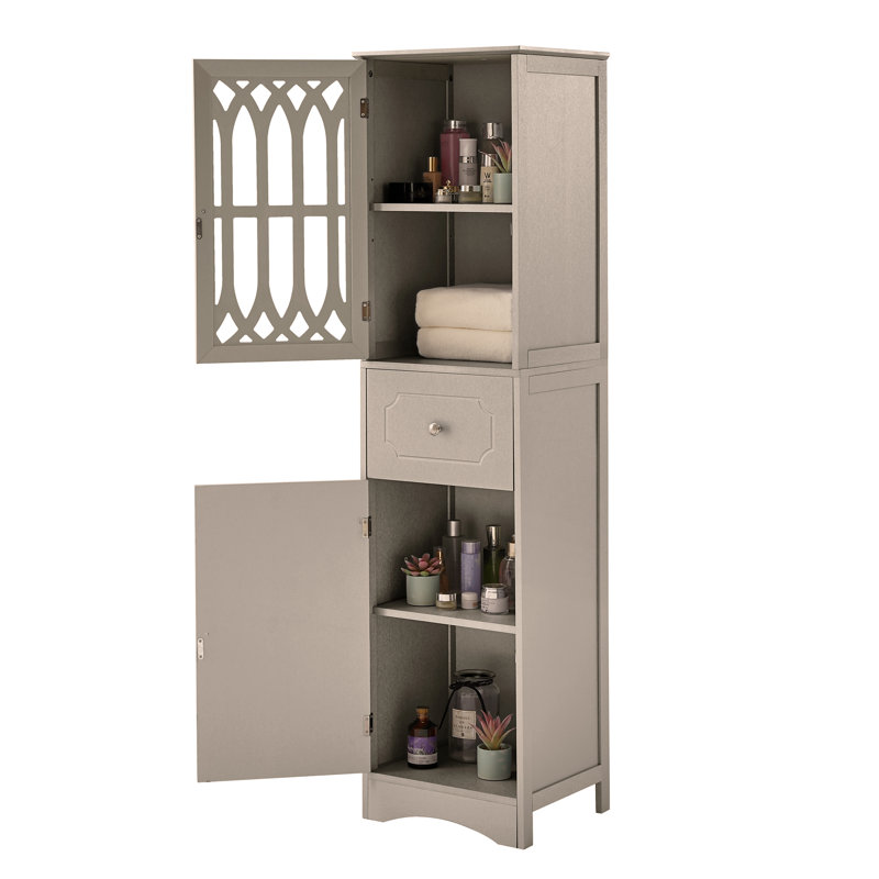 Tall Bathroom Cabinet, Freestanding Storage Cabinet with Drawer and Doors, MDF Board, Acrylic Door, Adjustable Shelf, Gray