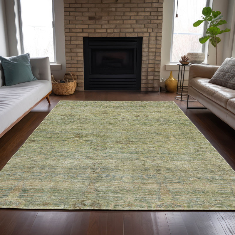 Tapis vert intérieur / extérieur lavable à la machine Xhevrie, Rectangle 9 pi x 12 pi