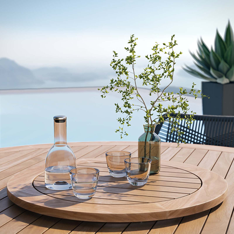 Ensemble repas en bois de teck pour l'extérieur 5 pièces Wellspring par Modway, Graphite, Bleu