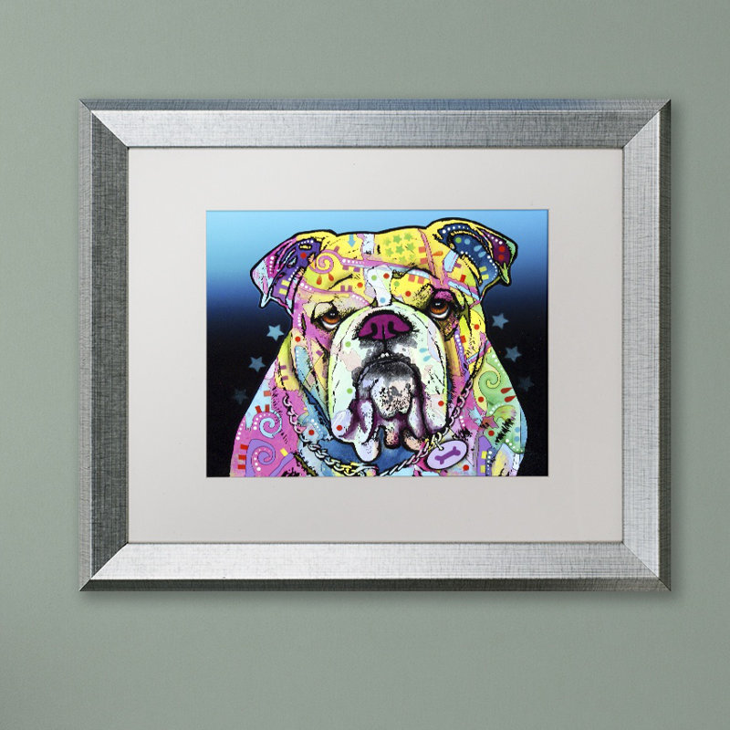 « the bouledogue », impression, H 11 po x l 14 po x P 0,5 po, Cadre argenté, Blanc