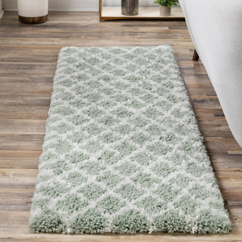 Tapis géométrique en polypropylène ivoire / gris Jaryiah, Tapis de couloir 2 pi 7 po x 12 pi