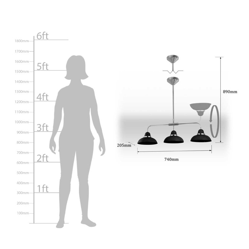 Orla 3 - Light Silver Kitchen Island Pendant, Black
