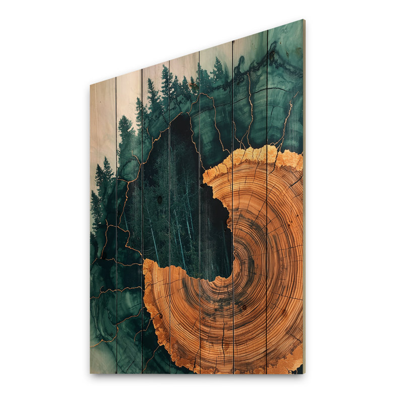 Forêt émeraude ondulant à travers les bois I - Décoration murale en bois forêt - sur bois de pin naturel