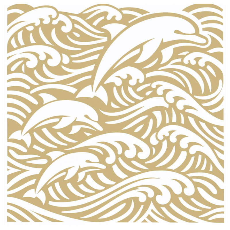 Tapisserie murale dauphins et vagues de l'océan - Décoration murale dauphins, 104in H x88 with 4 Grommets