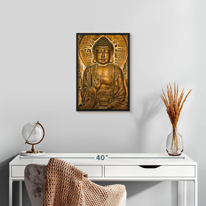 Bouddha mural, 13 po x 19 po, Cadre flottant noir