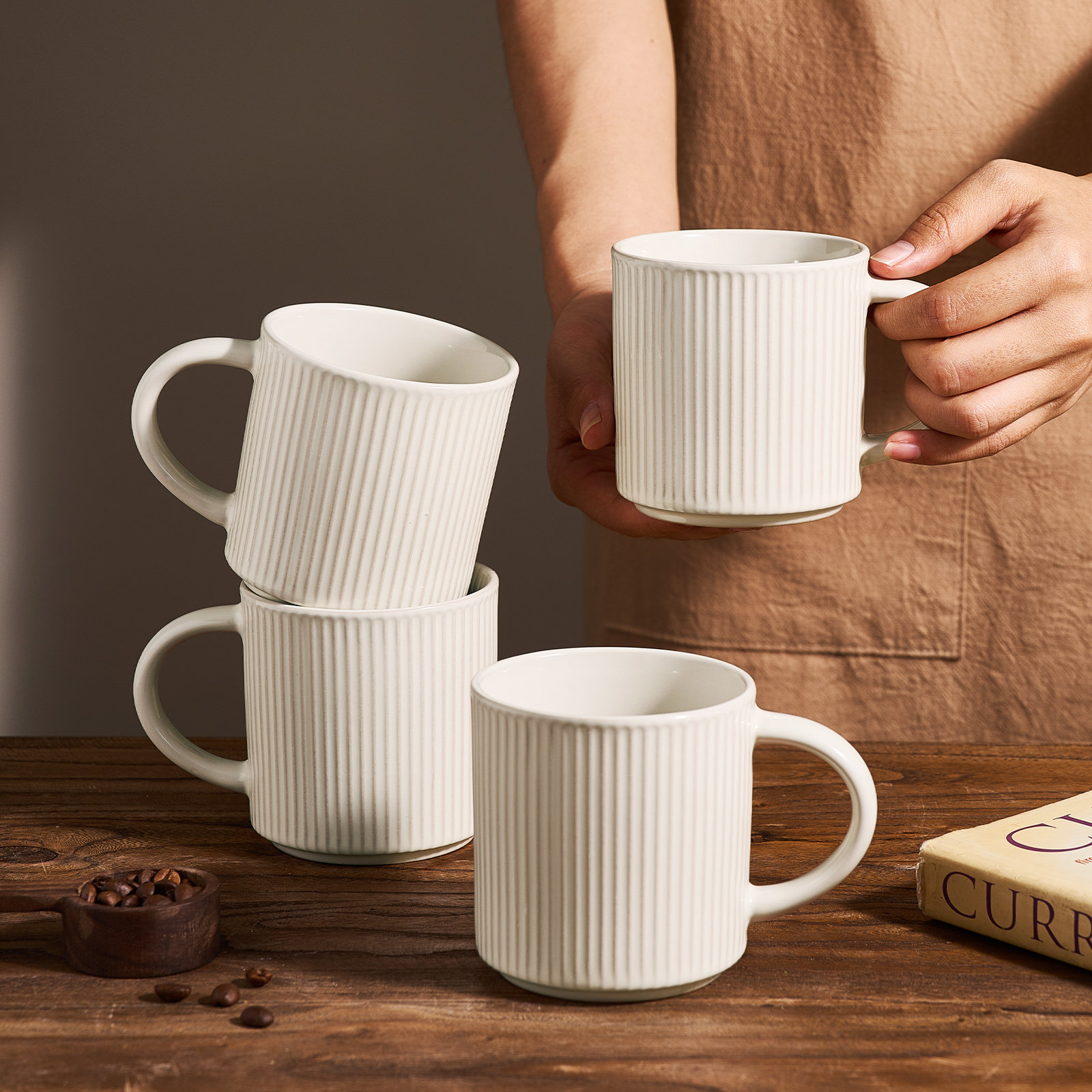 Star Series 4 Pieces Mug Set, Cinnamon Brown, Oat