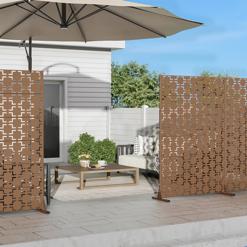 6 ft. H x 4 ft. W Metal Privacy Screen Fence Panel Square Pattern, Brown