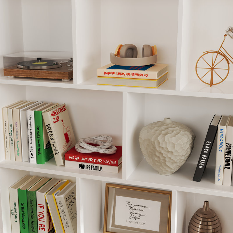 40.9"H × 39.4"W Keedon Standard Bookcase, White, 42" H x 39" W x 9" D, 8