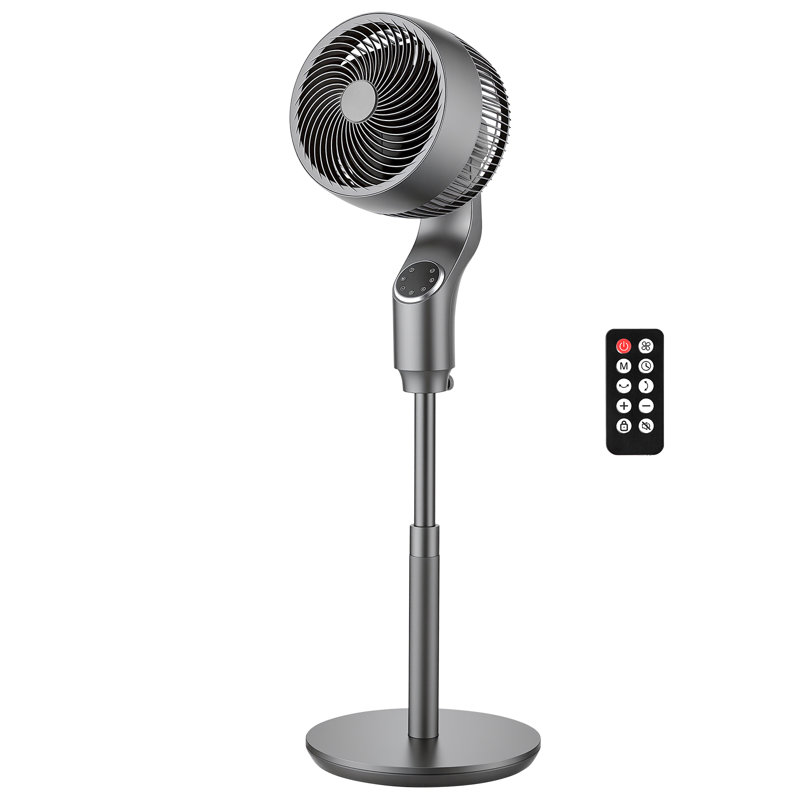 Ventilateur sur pied de 23 cm (9 pouces), oscillant à 80°, avec moteur CC silencieux, 9 vitesses et 4 modes intelligents, minuterie 24 h, télécommande, hauteur réglable, chambre, salon, gris argenté