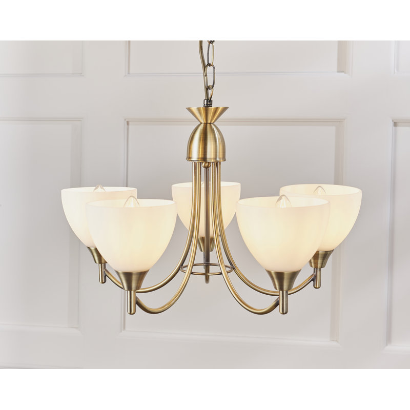 Barium 5 - Light Shaded Chandelier, Antique Brass