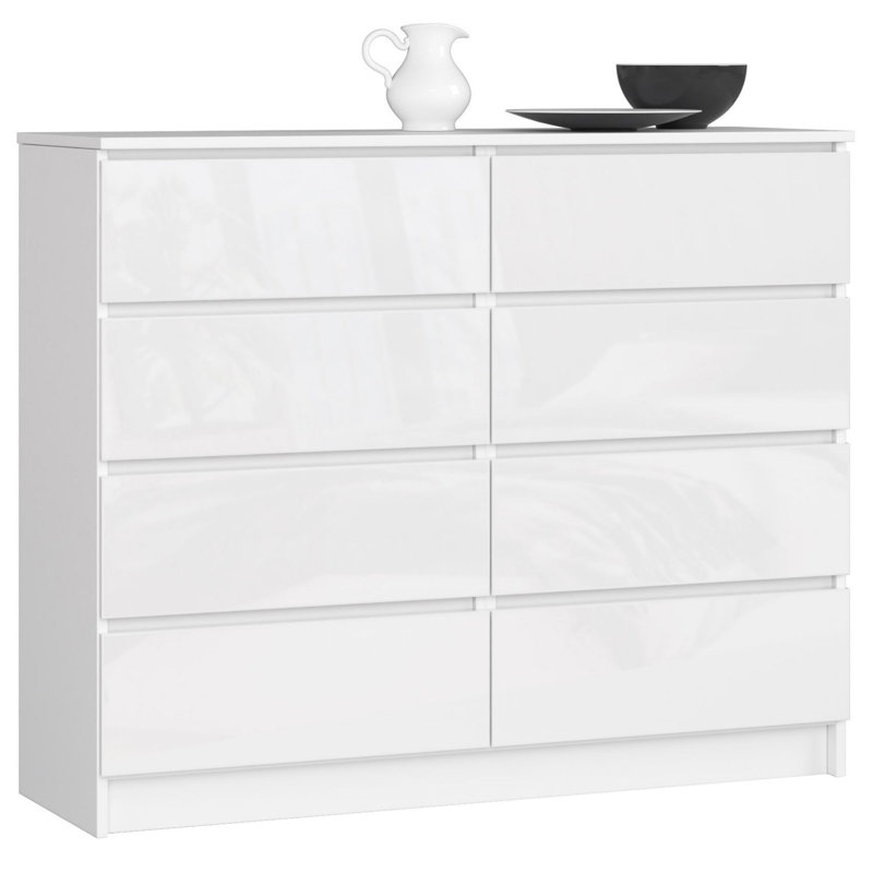 Alessio 8 Drawer 120Cm W Double Dresser, Gloss White