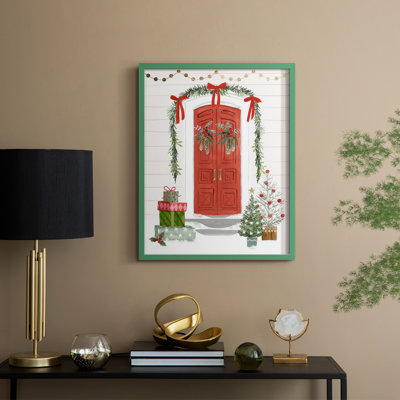 Festive Front Door II Framed Print - Solid Wood
