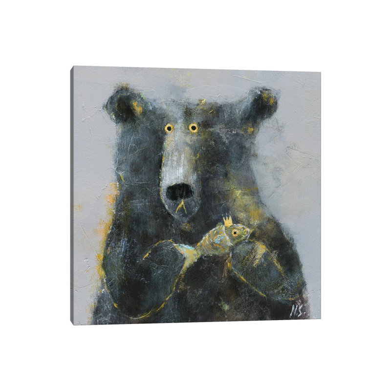 L'ours avec poisson NSL23, H 12 po x l 12 po x P 0,75 po, Toile tendue
