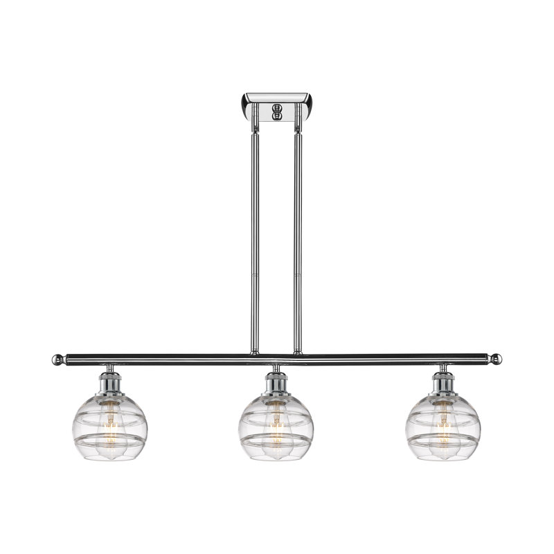 Luminaire suspendu pour îlot de cuisine à 3 lumières Chartoff, Transparent, Chrome poli