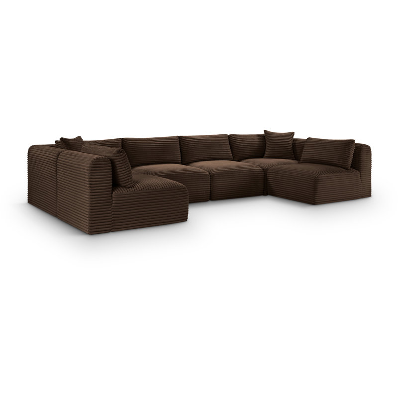 Canapé modulaire Carmean, Velours côtelé texturé brun, 4 sans accoudoirs, 2 en coin