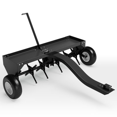 40-Inch Tow Behind Lawn Plug Aerator with Universal Hitch, Lawn Aerator Tow Behind with Steel Tines,Tray and Inflatable Wheels for Gardens, Lawns and Farms