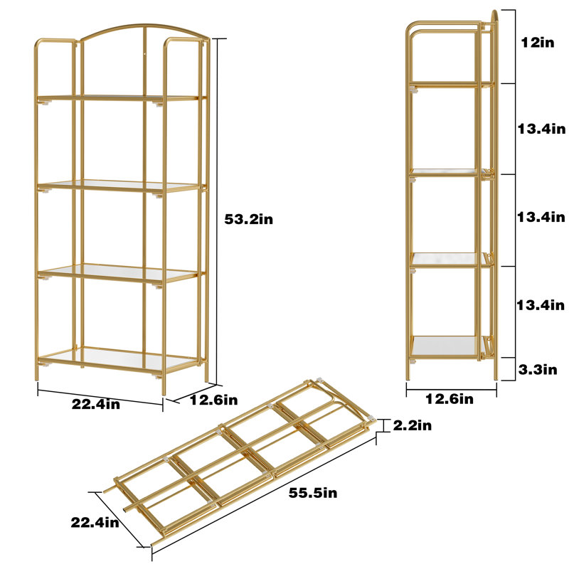 Sylvius Bookcase, (4 Shelves) 53.2" H x 22.4" W x 12.6" D, Gold