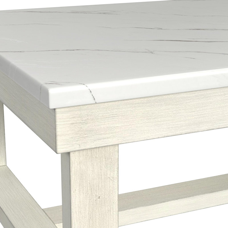 Transitional 3Pcs Square Marble Table Set With Two End Tables, 52-Inch Modern Coffee Table Set For Living Room