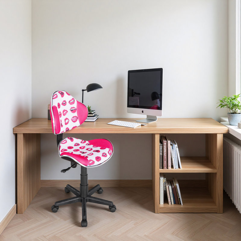 Aldous 360° Swivel Writing Office Task Chair with Mesh Back and Adjustable Height, Pink Lip