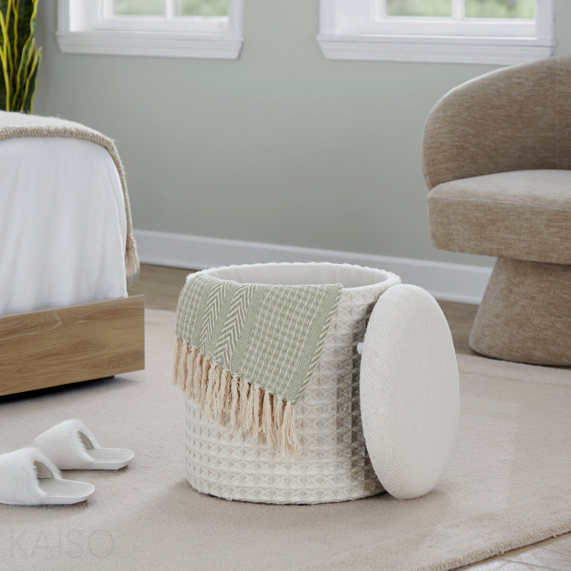 Repose-pieds de rangement 18 po, laine avec texture 3D - ivoire