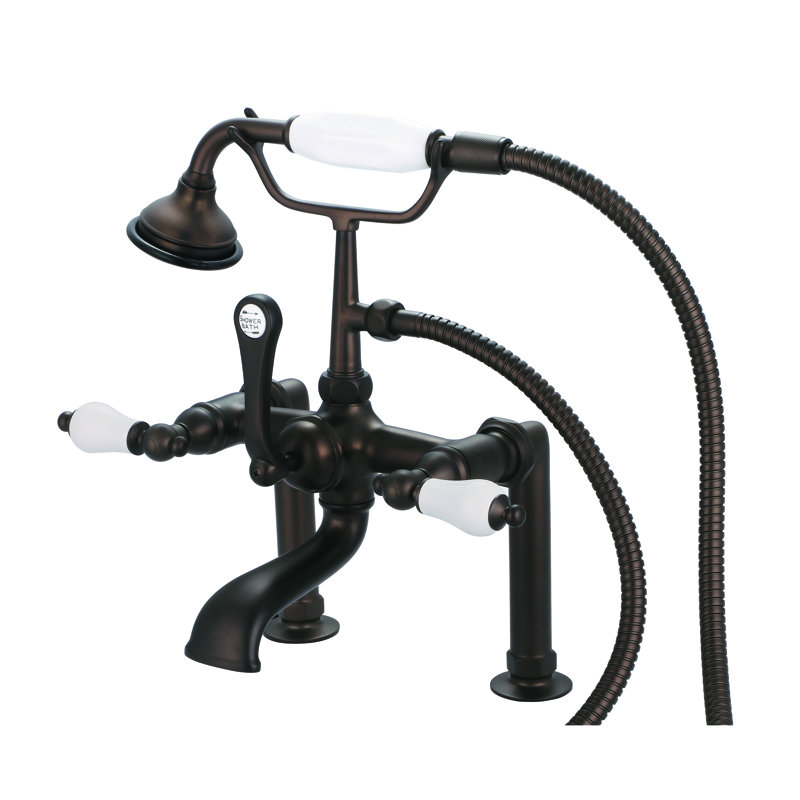 Stonington Deck Tub Spout, Porcelain Lever Handles, Oil Rubbed Bronze