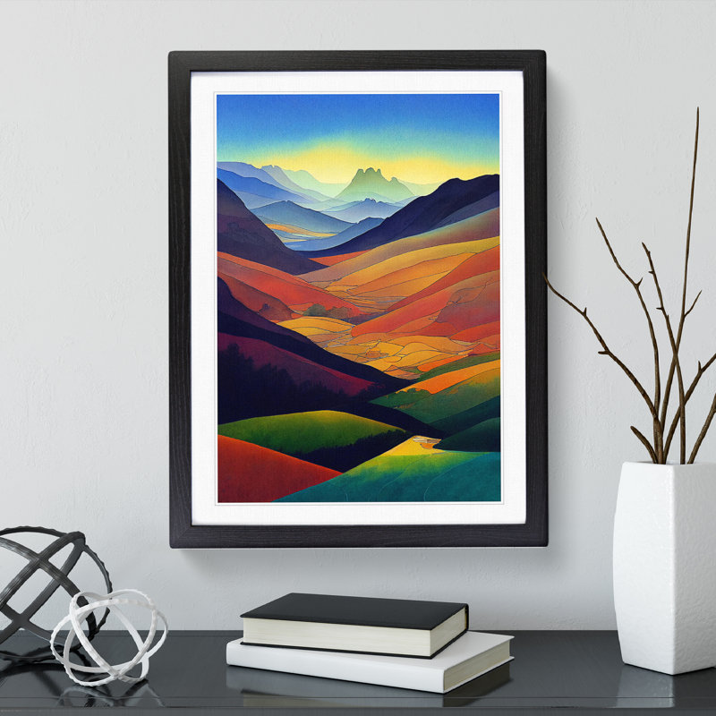 Meadow Landscape Watercolour No.4 - Framed Print, Black, 64cm H x 46cm W x 2cm D