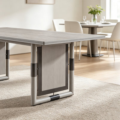 Table de salle à manger rectangulaire moderne Marta à double piétement de 183 cm (72 po) – Finition élégante aux tons gris, lignes épurées et structure robuste, idéale pour la maison