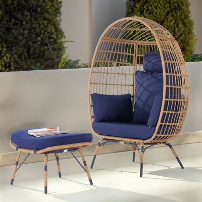 Wicker Outdoor Lounge Chair with Ottoman