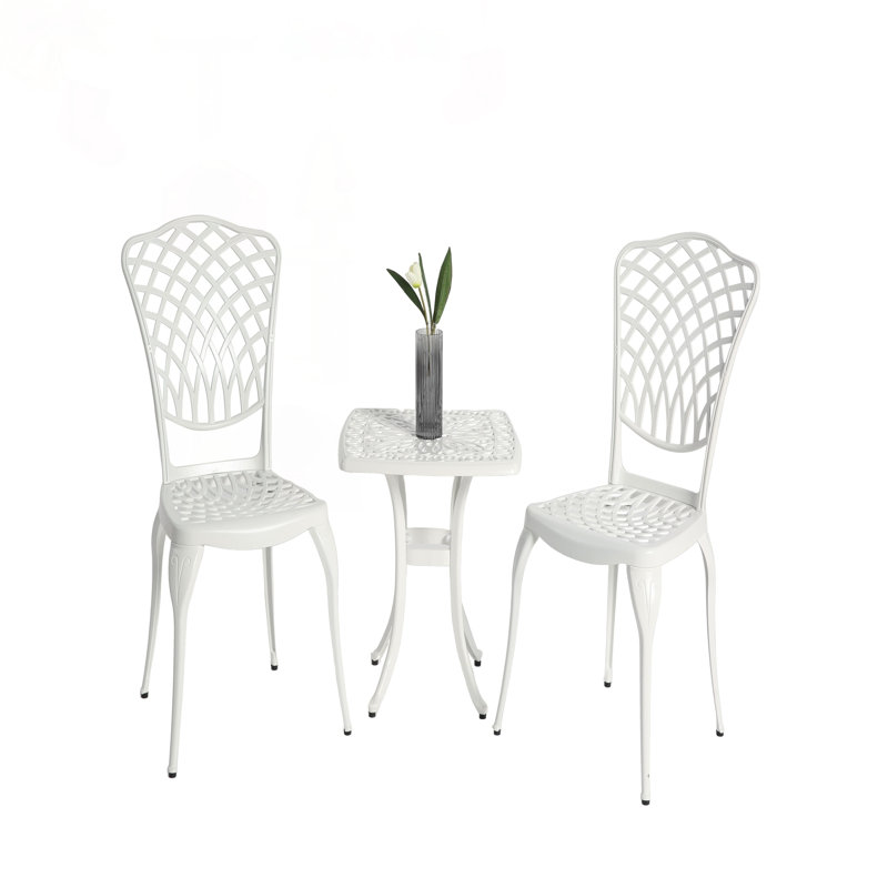 Bistro Set 3 Piece Rustproof Cast Aluminum Patio Furniture, Comfortable And Durable For Outdoor Use, White