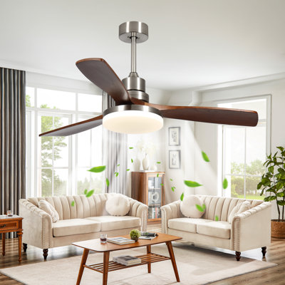 52 In. Wood Smart Indoor Silver Ceiling Fan With 3-colours Led Light/ Dimmer And Dc Motor And App/remote/memory Function